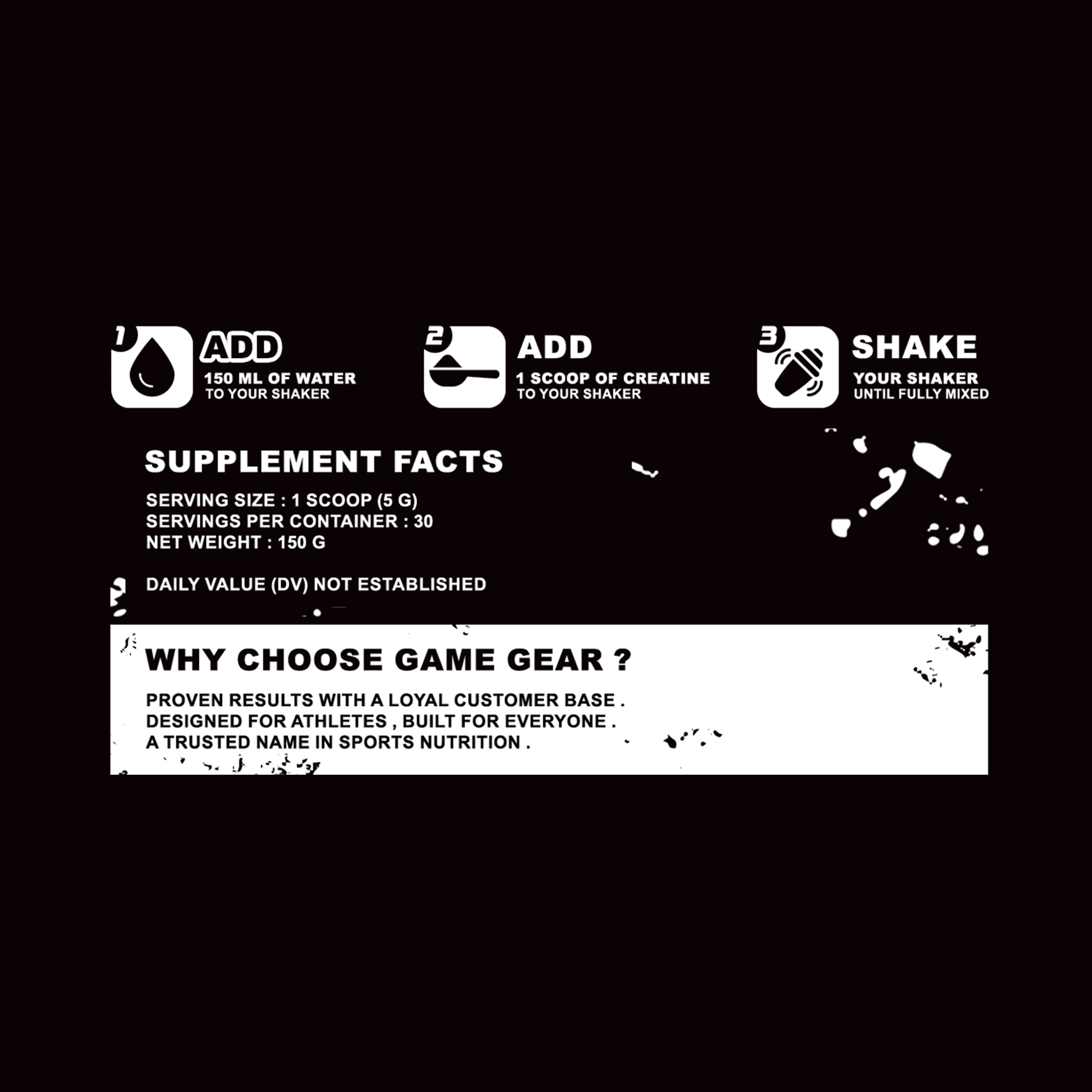 Creatine Monohydrate - Unflavored - 30 Servings - Game Gear nutrition