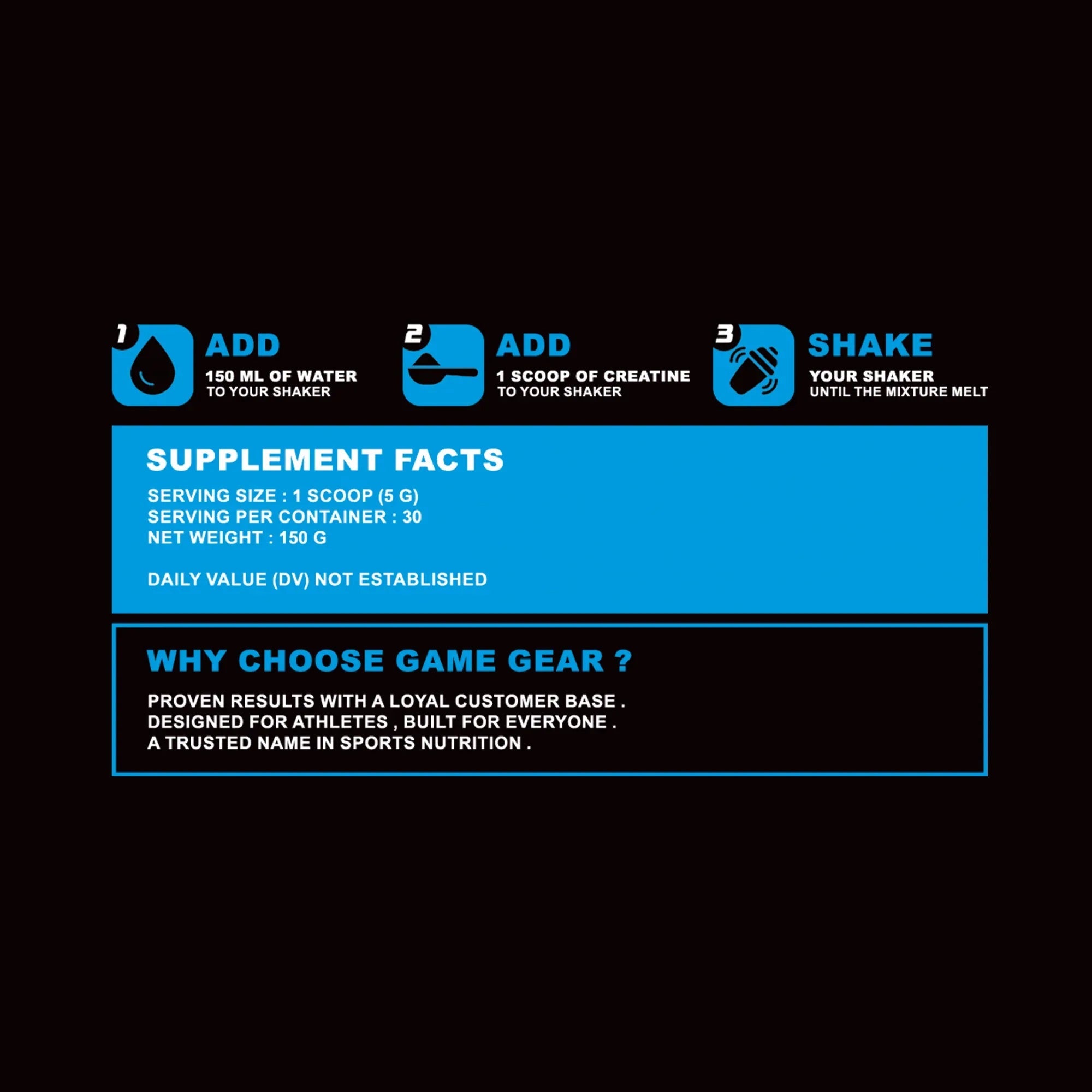 Creatine Monohydrate - Unflavored - 30 Servings - Game Gear nutrition