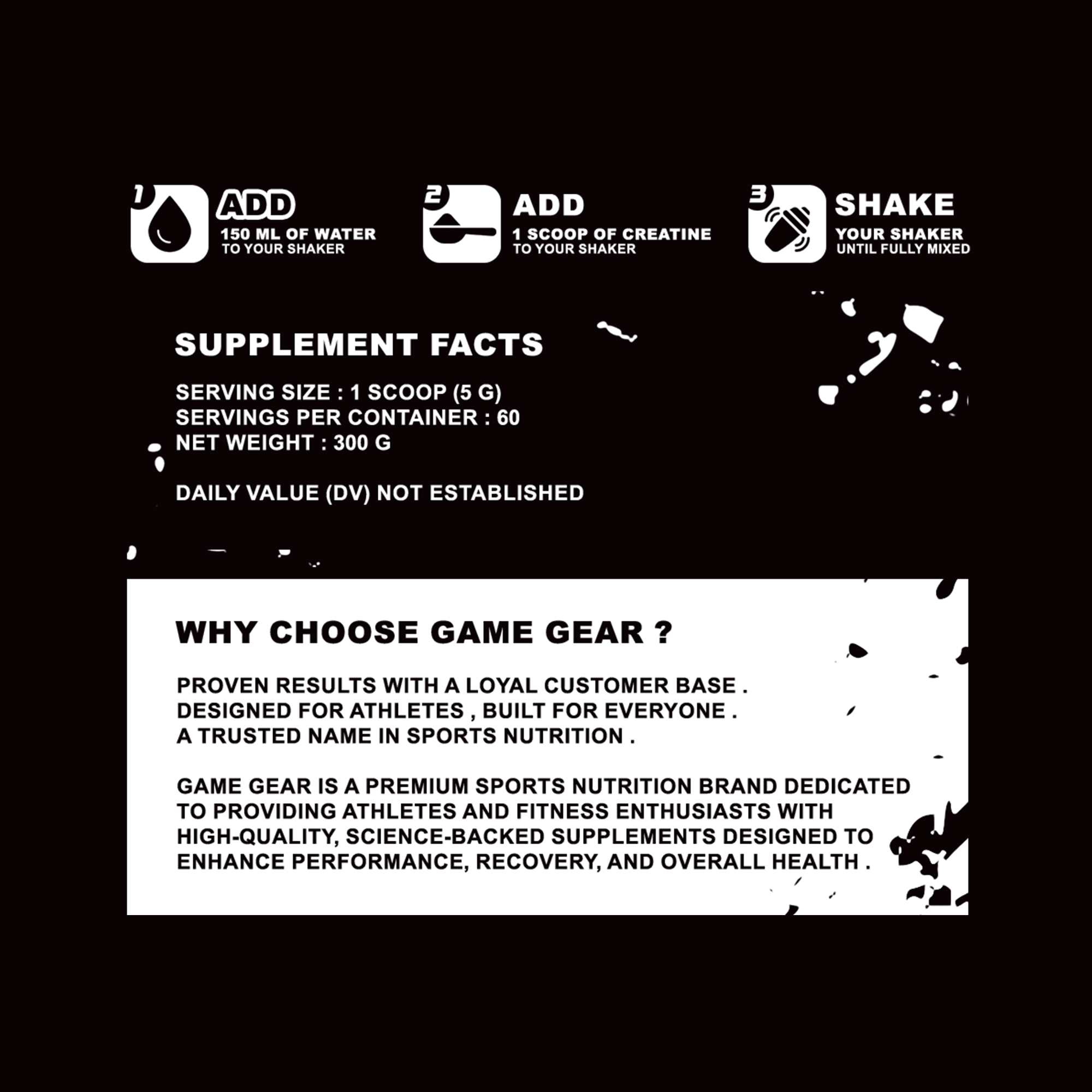 Creatine Monohydrate - Unflavored - 60 Servings - Game Gear nutrition