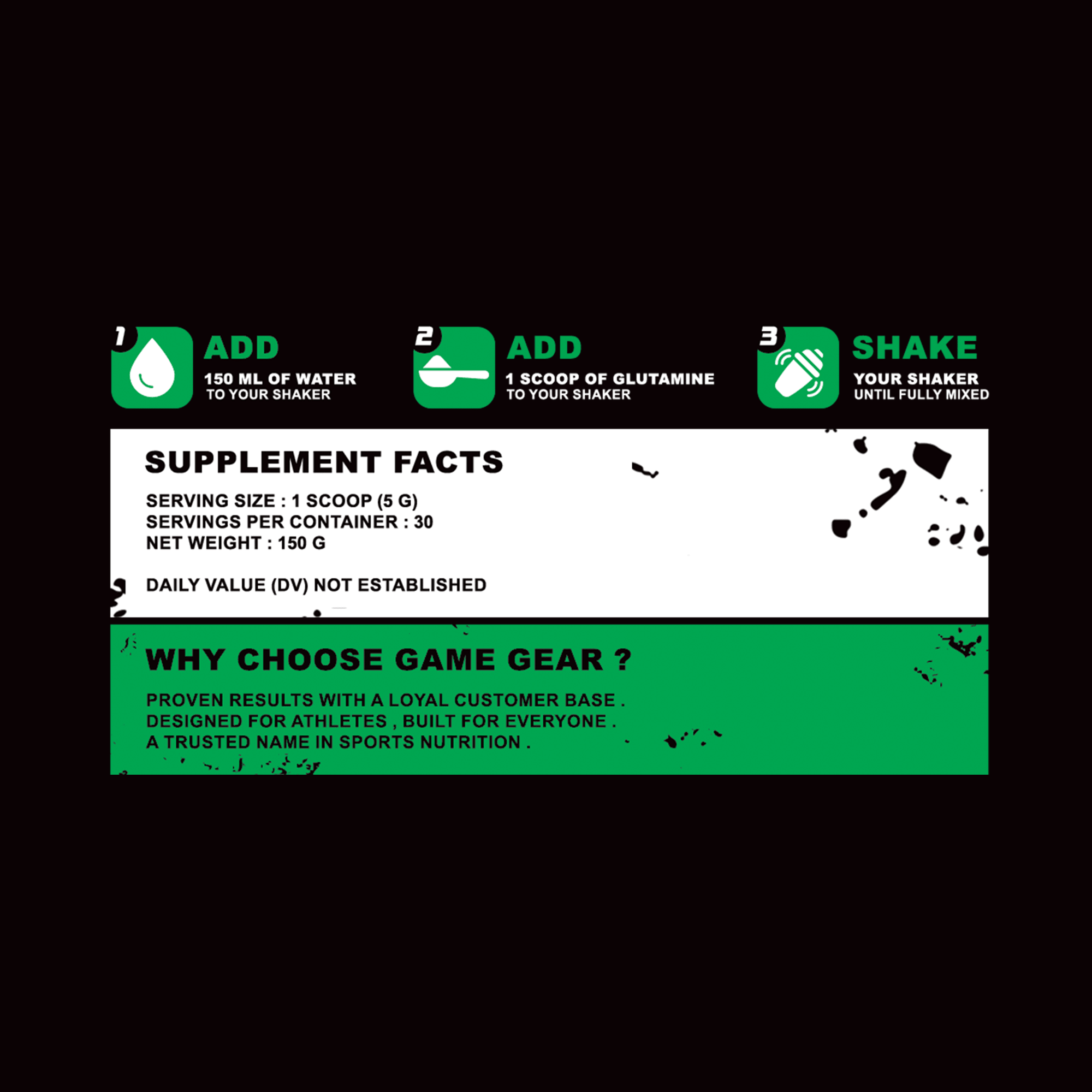 Glutamine - Unflavored - 30 Servings - Game Gear nutrition