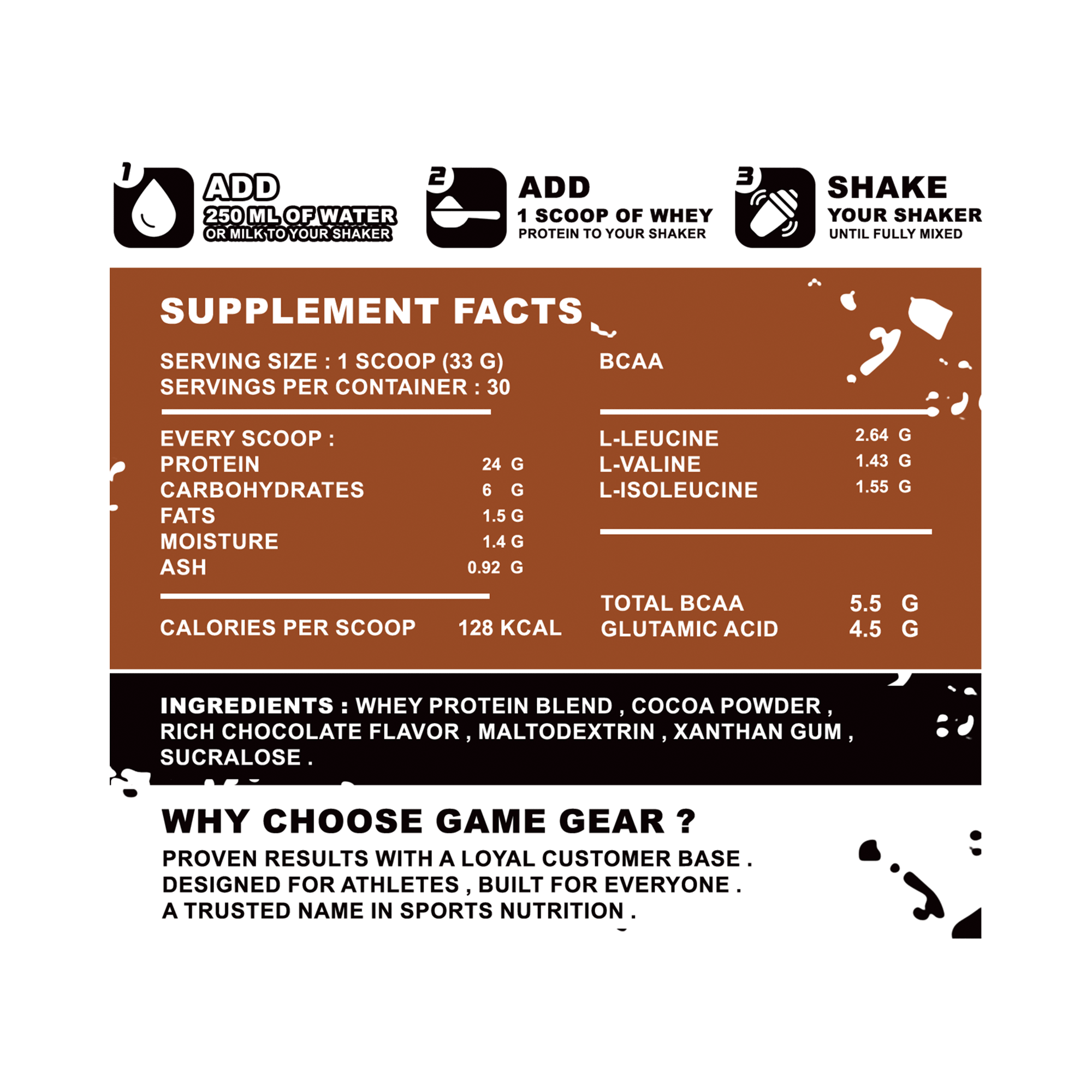 Whey Protein - Chocolate - 30 Servings - Game Gear nutrition